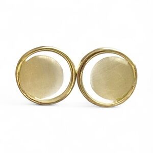Modernist Gold-Tone Circle Stud Earrings Minimalist Open Hoop Catseye Design